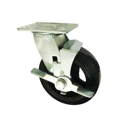 6" Inch Heavy Duty Caster Wheel 617 pounds Side brake Rubber Top Plate - VXB Ball Bearings