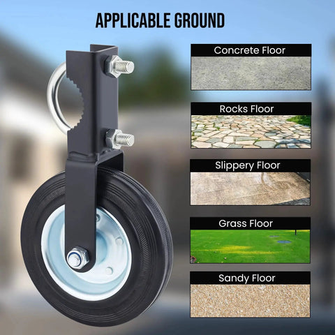 6 Inch Heavy Duty Swing Gate Wheel For One And Five Eighths To Two Inch Tubes 550 Lb Capacity Metal Gate Roller with various ground applications.