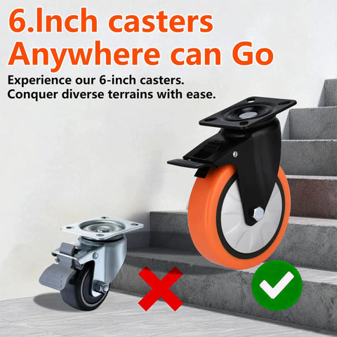 6 Inch Industrial Brake Caster Heavy Duty Wheel With 4000 Lb Load Capacity No Noise Polyurethane On Steel Hub on stairs