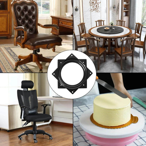 2 Pack 6 Inch Black Steel Lazy Susan Turntable Bearings for chairs, dining tables, office chairs, and cake decorating in collage view