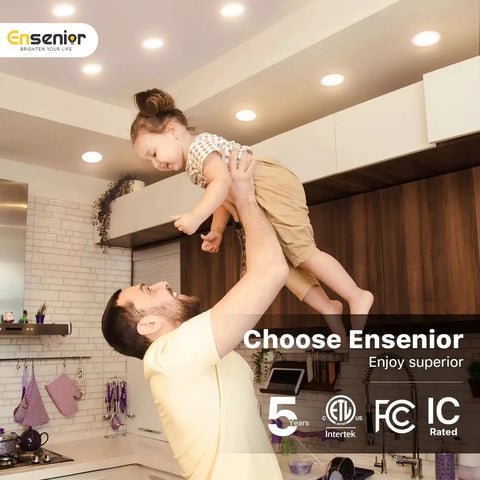 Father playing with child in kitchen under 12 Pack 6 Inch LED Recessed Ceiling Light Dimmable 2700K 5000K 5CCT 1200LM 12W 120V