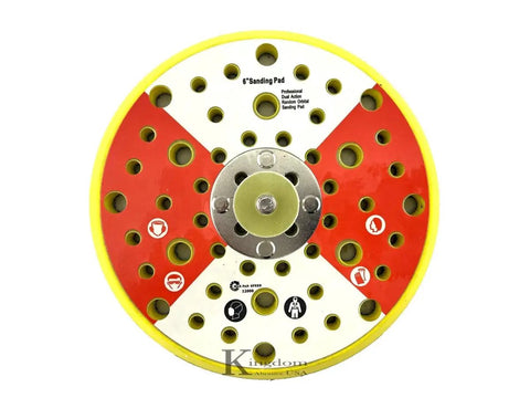 Pro Net Grip Faced Vacuum Pad For 6 Inch Sander Discs With Hook And Loop Backing Multi Hole Dust Extraction Backup Pad Compatible With Five Sixteenth Inch Stud And Most Sander Brands, front view showing 52-hole design and center stud