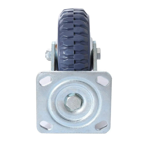 Front view of 6 Inch Heavy Duty Plate Casters Set Of 4 With 360 Degree Swivel And Ball Bearing For Quiet Operation 200 Kg Per Wheel 600 Kg Total Load Rust Proof PU Wheel And Iron Bracket 2 With Brake Lock And 2 Without