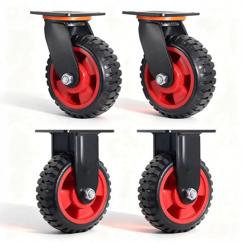 Six Inch Caster Wheels Set With Two Swivel And Two Fixed Heavy Duty Swivel Plate Casters Knobby Rubber Tread