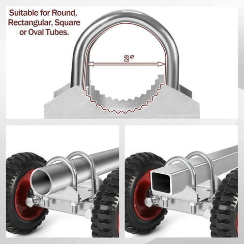 6 Inch Rubber Rolling Gate Wheel With Double U Bolts And Hardware Kit Sliding Gate Rollers For Driveway Gates Chain Link Fence And Metal Tube Gates Stainless Steel Plate 550 Lb Capacity Durable Outdoor Hardware showing compatibility with round and square metal tubes