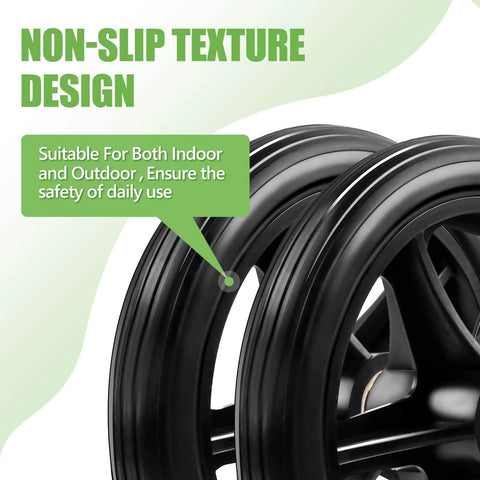 Close-up of 2 Pack 6 Inch Rubber Wheelchair Wheels Replacement for Walkers with durable anti-slip ABS wheel hub, black color.