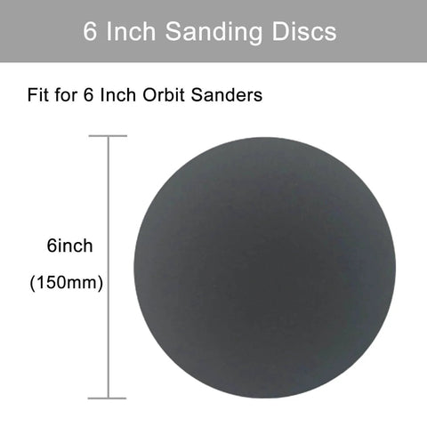 6 Inch Wet Dry Sanding Discs 50 Pcs Hook Loop Assorted Grit for Orbital Sander, showing size measurement