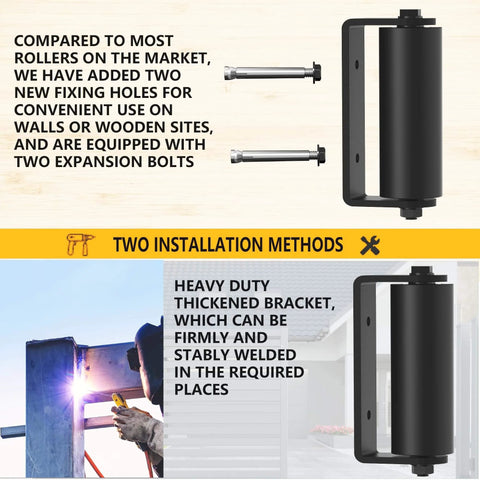 6 Inch Sliding Gate Guide Rollers 2 Pack with C Post Welded Bracket, installation methods and welding illustrations
