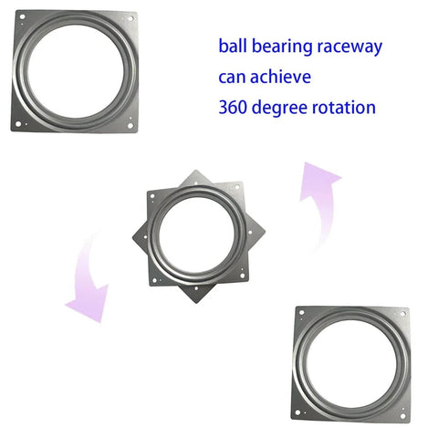 1 Pc 6 Inch Square Lazy Susan Turntable Bearing, Galvanized Steel Swivel Plate Hardware shown rotating with arrows