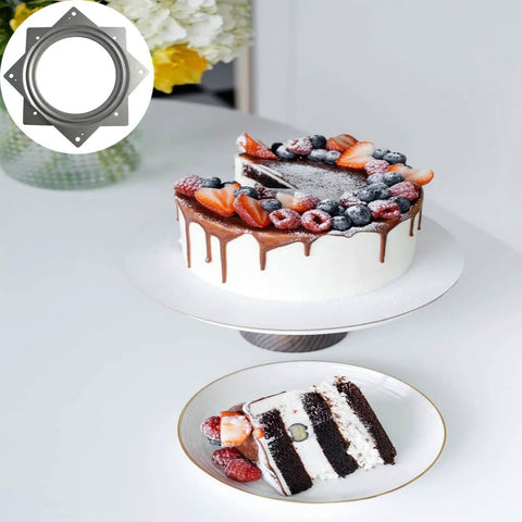 1 Pc 6 Inch Square Lazy Susan Turntable Bearing, Galvanized Steel Swivel Plate under a frosted cake on display