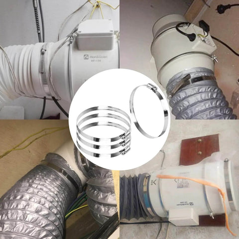 Stainless Steel 6 Inch Duct Hose Clamp Adjustable Diameter 140 To 160mm Worm Drive Clamp for Plumbing Dryer Vent in use