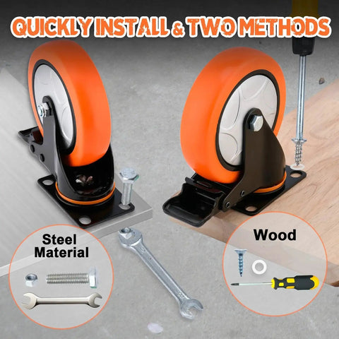 6 Inch Heavy Duty Swivel Caster Wheels With Brake Set Of 4 3000 Lbs Capacity PVC No Noise No Marking for furniture carts
