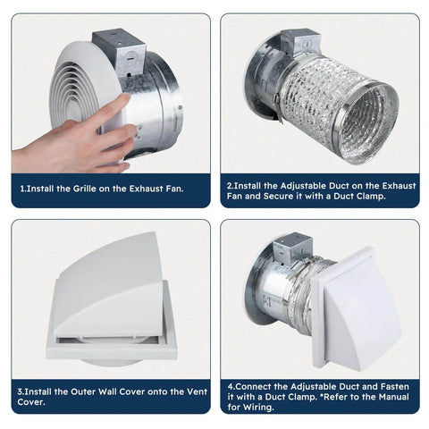 Steps to install Best Value 6 Inch Through Wall Exhaust Fan For Bathroom Or Kitchen With Retractable Duct Quini 80 CFM 4 Sones