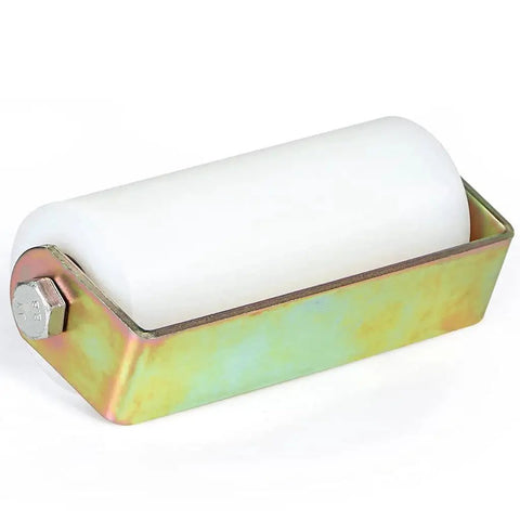 2 Pack 6 Inch UHMW Nylon Gate Roller With C Bracket For Sliding Gates Post Welded Assembly Durable Gate Guide Wheel Smooth Movement And Low Friction For Reliable Gate Operation Ideal For Indoor And Outdoor Gates, showing white roller and metal bracket.