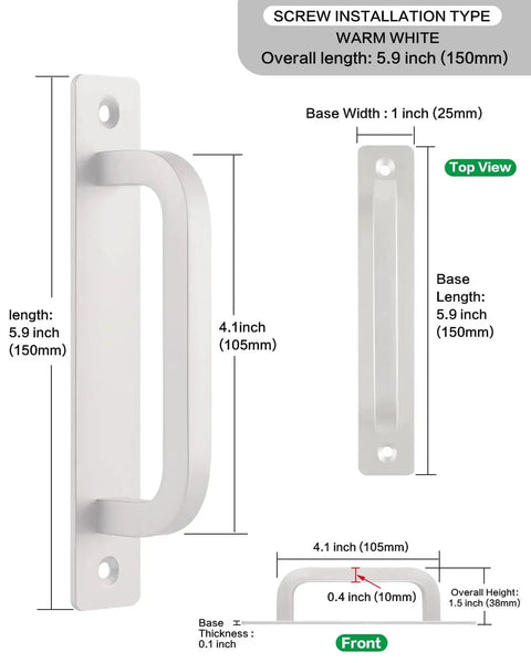 Diagram of 5 Pack 6 Inch White Aluminum Cabinet Handles No Drill Self Adhesive With Base Plate dimensions and installation