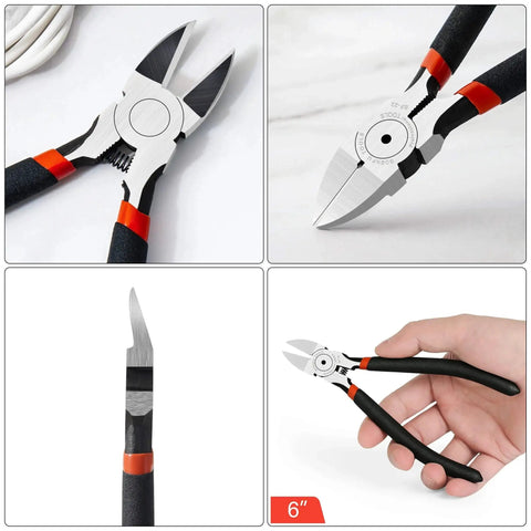 6 Inch Wire Cutters Heavy Duty Flush Cut Side Cutters Pliers for Crafting and Electronics Close-up Views