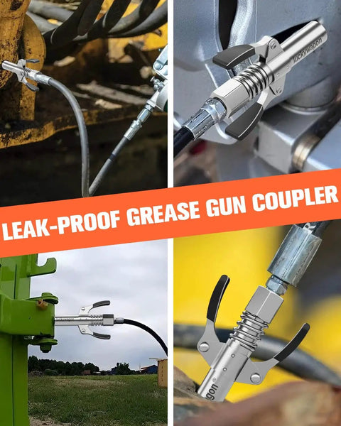 Upgraded 6 Jaw Lock On Grease Gun Coupler With Non Slip Double Handle No Wobble Quick Release And High Pressure Seal Up To 10000 PSI For Leak Free Performance Zerk Fittings Compatible With All Grease Guns Luckwagon