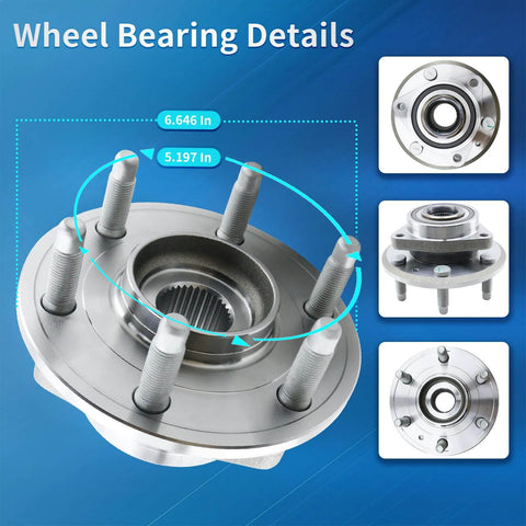 Front and Rear Wheel Bearing and Hub Assembly for Chevy Traverse, Buick Enclave, GMC Acadia, Acadia Limited, Saturn Outlook 6-Lug