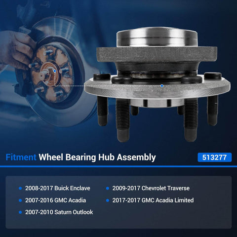 All-In-One 6-Lug Wheel Hub Bearing Assembly With ABS Front and Rear Fits 2008-2017 Buick Enclave, 2009-2017 Chevrolet Traverse