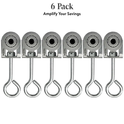 6 pack of 2 Wheels Trolley Assembly Rollers with Eye Hook Loop Silver Electro Galvanized Zinc Finish for 1-5/8 inch strut channels