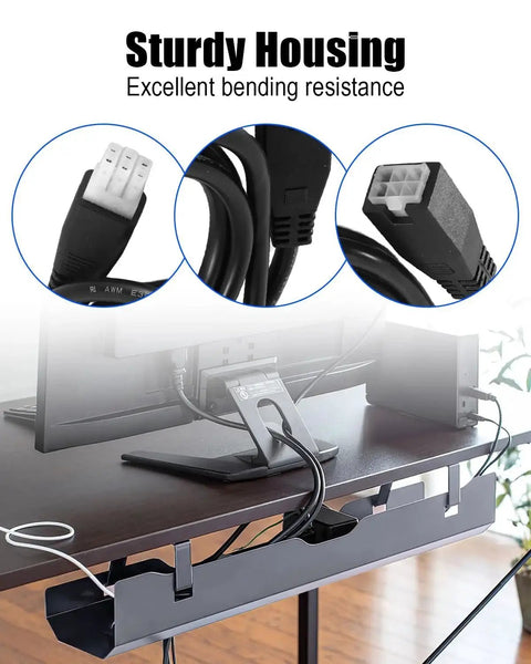 6 Pin Male To Female Standing Desk Connection Cable plugged into desk setup for height adjustment