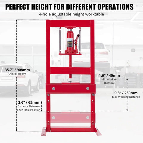 6 Ton Hydraulic Shop Press with Plate, Adjustable H-Frame Garage Floor Hydraulic Benchtop Press with Adjustable Working Table Height
