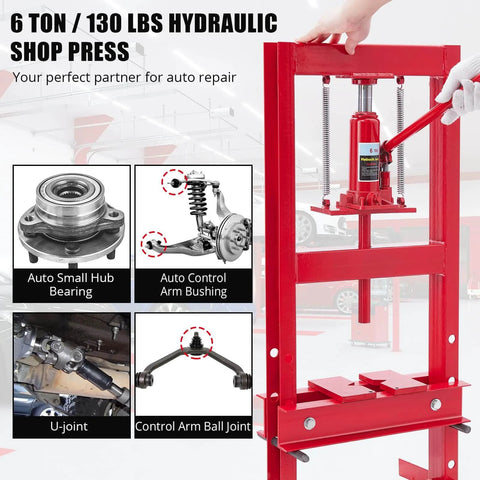 ✝️ 6 Ton Hydraulic Shop Press with Plate, Adjustable H-Frame Garage Floor Hydraulic Benchtop Press shown with bearing and joint parts