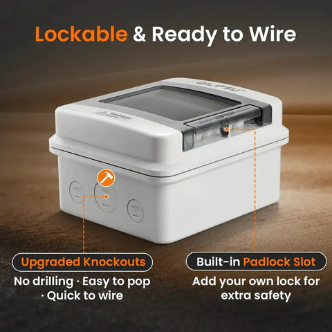 Lockable 6 Way DIN Rail Circuit Breaker Box UL94 V0 PC ABS IP65 Waterproof with upgraded knockouts and padlock slot