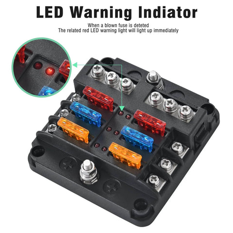 6 Way Marine Fuse Block Waterproof 12V And 24V Fuse Block With LED Indicator for electrical systems, close-up view