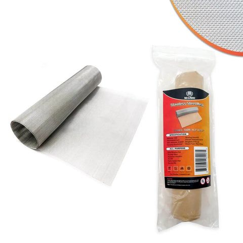No See Um 60 Mesh Screen Roll 304 Stainless Steel 8.2 By 23.6 Inches for DIY projects, showing rolled mesh and packaging.