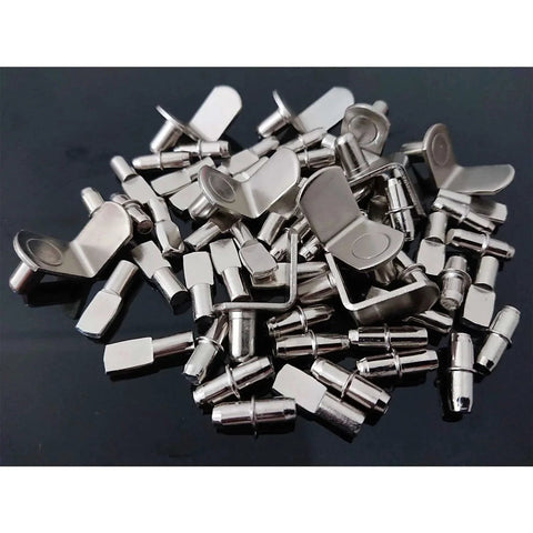 60 Pieces Shelf Bracket Pegs Stainless Steel Shelf Pins Support, Nickel Plated Shelf Pins, 3 Styles on black surface