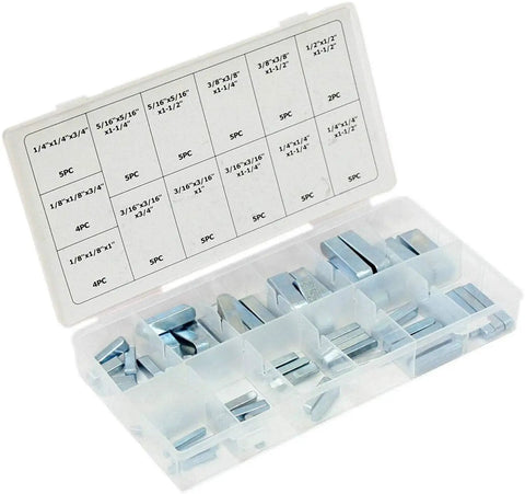 60 Piece Keystock Bar Assortment Set For Lock Pulleys Gears And Shafts Keyway Kit With SAE And Metric Sizes in open PVC case