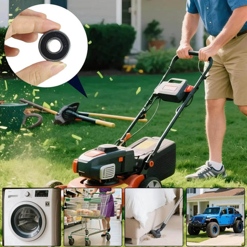 Using 10 PCS 6000-2RS Double Rubber Seal Bearings in lawn mower, washers, shopping carts, and vacuum cleaners. Pre-lubricated, cost-effective.