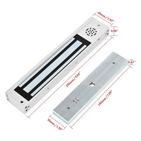 Outswinging Door Access System With 600lbs Magnetic Lock Kit Built In Alarm Beeper Remote Controller And Exit Button, showing lock dimensions