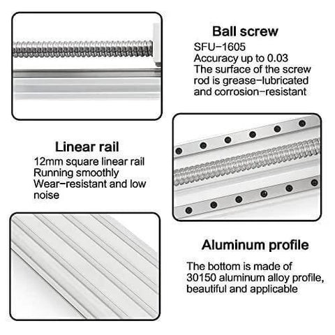 600mm Stroke CNC Linear Stage Motion Actuator X Y Z Axis Linear Slide Rail Aluminum Alloy Cross Sliding Table Linear Rail Guide SFU1605 Ballscrew+Nema23 57 Stepper Motor for CNC
