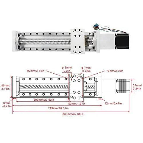 600mm Stroke CNC Linear Stage Motion Actuator X Y Z Axis Linear Slide Rail Aluminum Alloy Cross Sliding Table Linear Rail Guide SFU1605 Ballscrew+Nema23 57 Stepper Motor for CNC