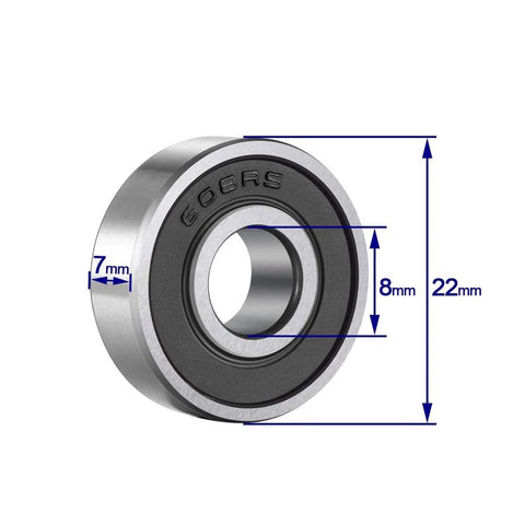 20 Pcs 608 2RS Ball Bearings Deep Groove Double Rubber Sealed Miniature 8x22x7 Mm Bearing Steel, dimensions highlighted