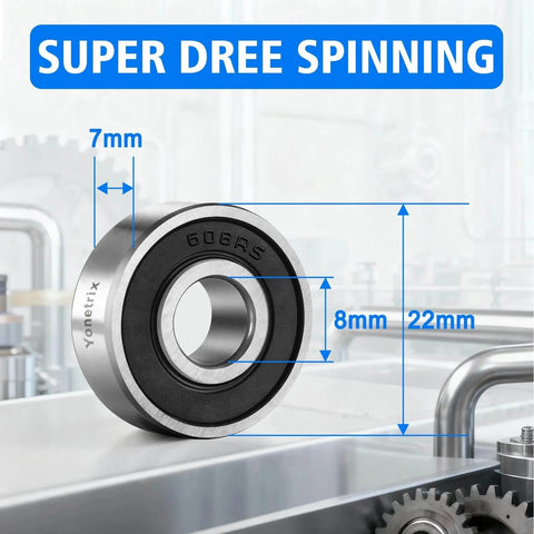 608 2RS Ball Bearings 8x22x7mm Deep Groove Rubber Sealed Set Of 10 Bearing Steel shown with measurements