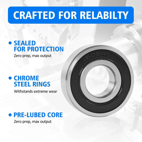 608 2RS Ball Bearings 8x22x7mm Deep Groove Rubber Sealed Set Of 10 Bearing Steel with chrome steel ring and sealed protection