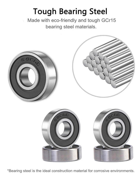 ✝️ SHKI 20 Pcs 608 2RS Ball Bearings – Bearing Steel and Double Rubber Sealed Miniature Deep Groove Ball Bearings displayed with raw material