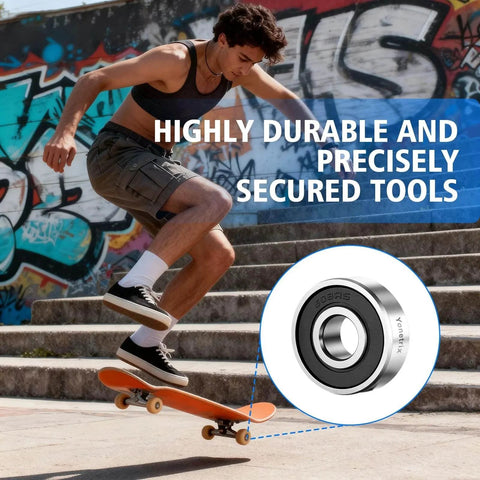 Skateboarder using 608 2RS ball bearings 8x22x7mm deep groove rubber sealed set of 10 bearing steel outdoors