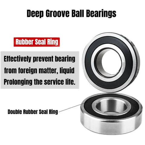 Close-up of 20-Pack 608-2RS Sealed Deep Groove Ball Bearings with rubber seals, GCr15 bearing steel, for industrial applications.