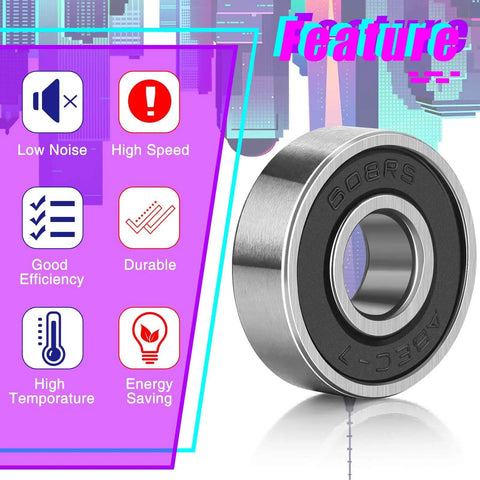 30-Pack 608RS Sealed Ball Bearings for Skateboards, Inline Skates, featuring low noise and high speed, alloy steel with rubber shield