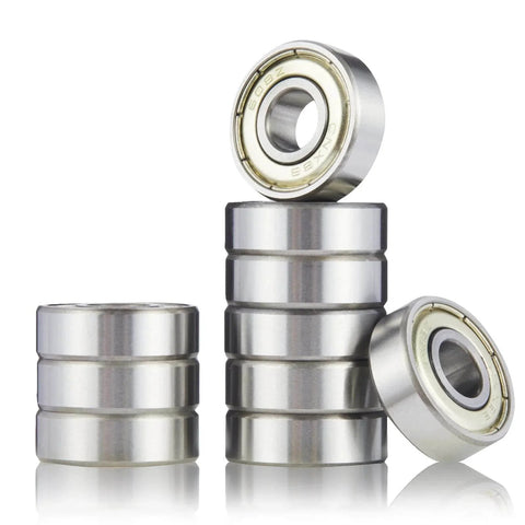 10pcs 608ZZ Ball Bearing, Double Metal Sealed Deep Groove Bearings 8x22x7mm, stacked view showing chromium steel