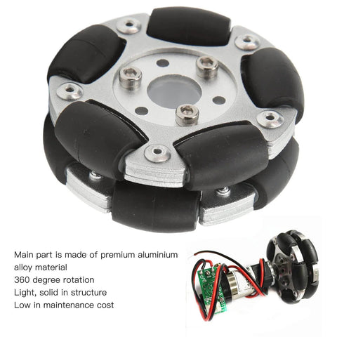 60mm Aluminium Alloy Robot Omni Wheel with 10 Nylon and PE Rollers, shown in close-up, featuring 360 degree rotation and anti slipping design