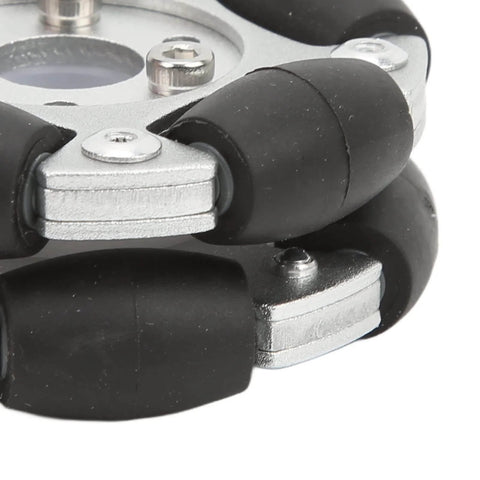 Close-up of 60mm Aluminium Alloy Robot Omni Wheel, 360 Degree Rotation, Anti Slipping Design with 10 Nylon and PE Rollers