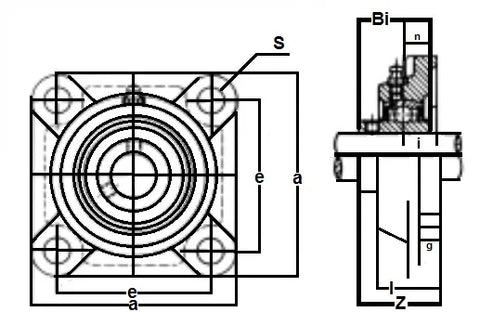 60mm Bearing UCF212 + Square Flanged Cast Housing Mounted Bearing