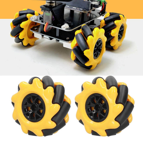 Mecanum Wheel OmniDirectional Smart Robot Car Parts Accessories DIY Toy Components 60mm displayed on robotic chassis and close-up pair