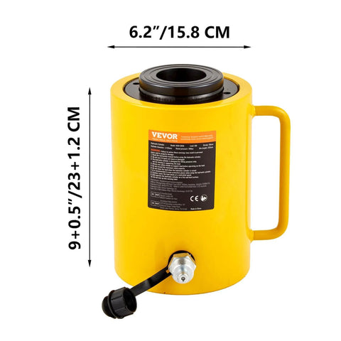 ✝️ 60T 2 Inch Hydraulic Cylinder Jack Hollow Single Acting Hydraulic Ram Cylinder 50mm for Riggers, Yellow with Handle