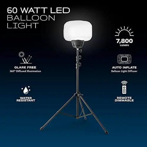 60W LED Balloon Light With Tripod For Outdoor Events By E Z UP 7,800 Lumens Over 5,000 Sq Ft 360 Degree Illumination Water Resistant